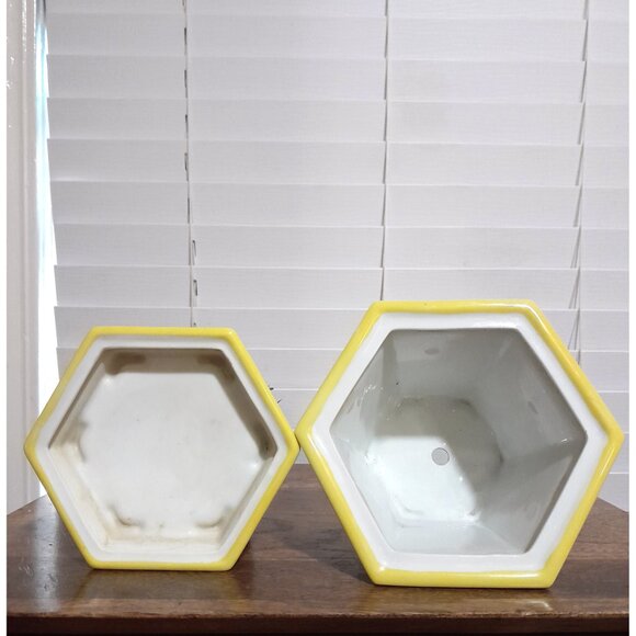 Vintage Yellow Floral Japanese Flower Pot w/Drip Tray 5.5"H - Picture 6 of 9